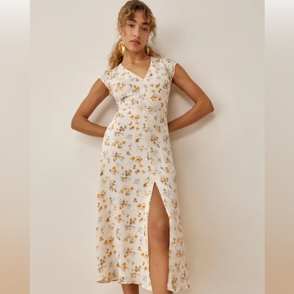 Reformation Wellfleet midi dress in limonada floral print size 2 EUC - Picture 4 of 7